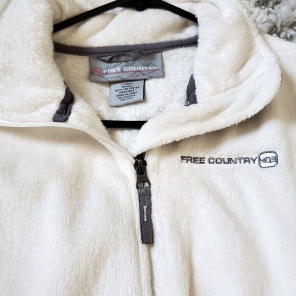 Fleece Cream Colored Full-zip Jacket Size Small - Picture 2 of 3